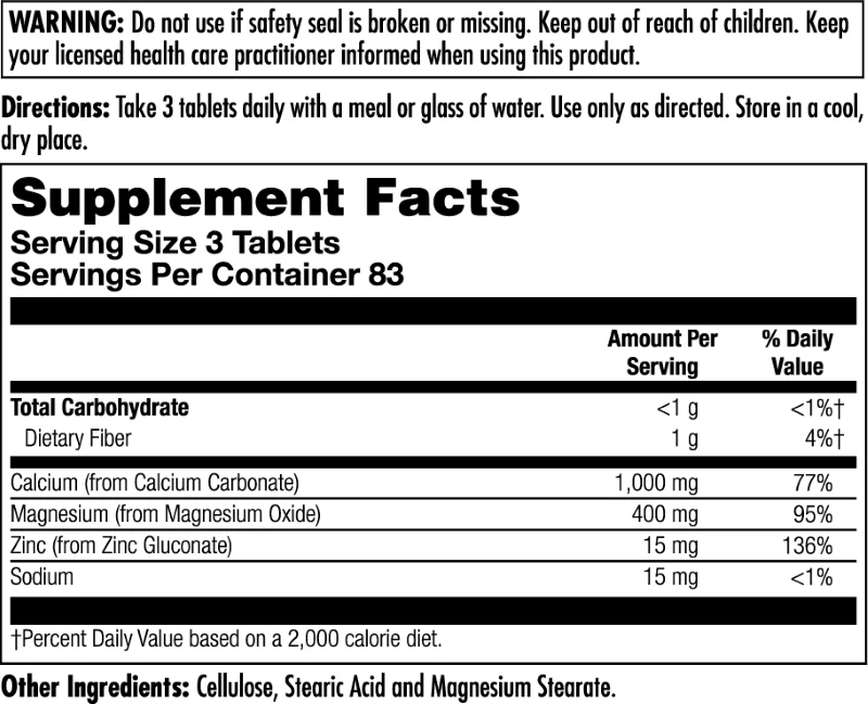 Cal/Mag/Zinc High Potency Tablets - Image 4