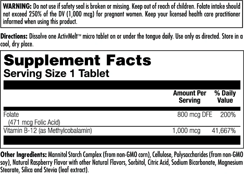 Folic Acid Methyl B-12 ActivMelt® Instant Dissolve Tablets - Image 2