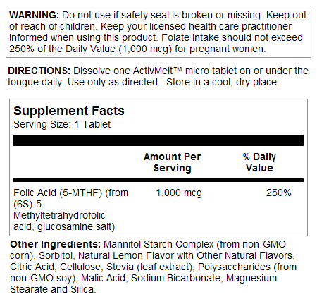 Methyl Folate 1000 mcg DFE ActivMelt® Instant Dissolve Tablets - Image 2