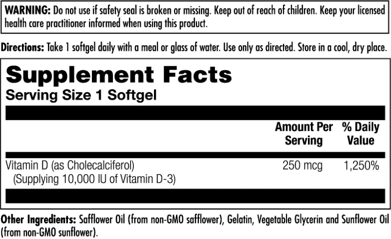 Ultra D-3 ActivGels™ Softgels 10,000 IU (250 mcg) - Image 2