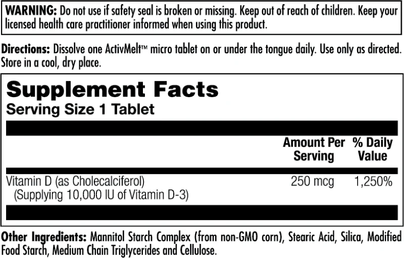 Ultra D-3 250 mcg (10,000 IU) ActivMelt® Instant Dissolve Tablets - Image 2