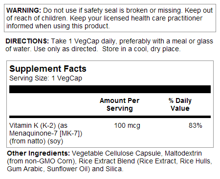 Vitamin K-2 VegCaps 100 mcg - Image 2